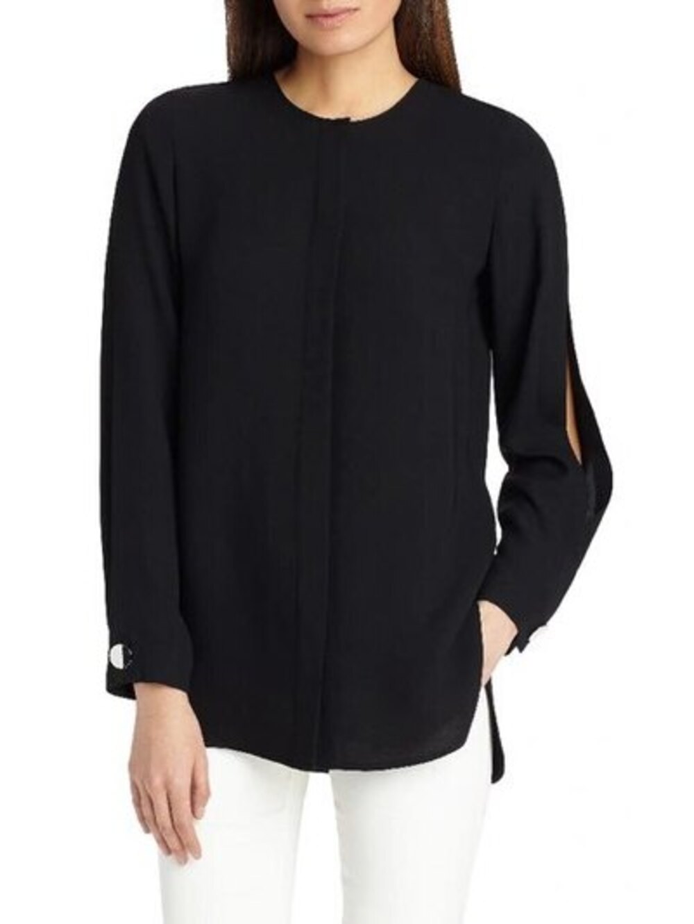 NWT Rowan Split-long-sleeve Silk Blouse In Navy